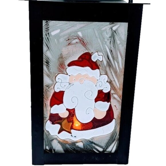 Stained Glass Christmas Lantern for Candles Santa Clause Iced Glass Background - Picture 2 of 5